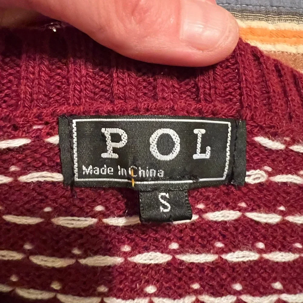 POL Burgundy Reindeer Snowflake‎ Fair Isle Knit Sweater Women's Size S
